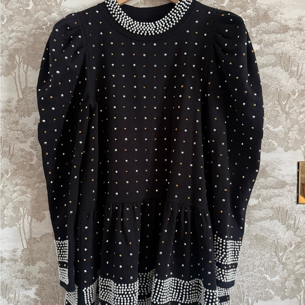QUEEN OF SPARKLES Black Pearl-Trim dress